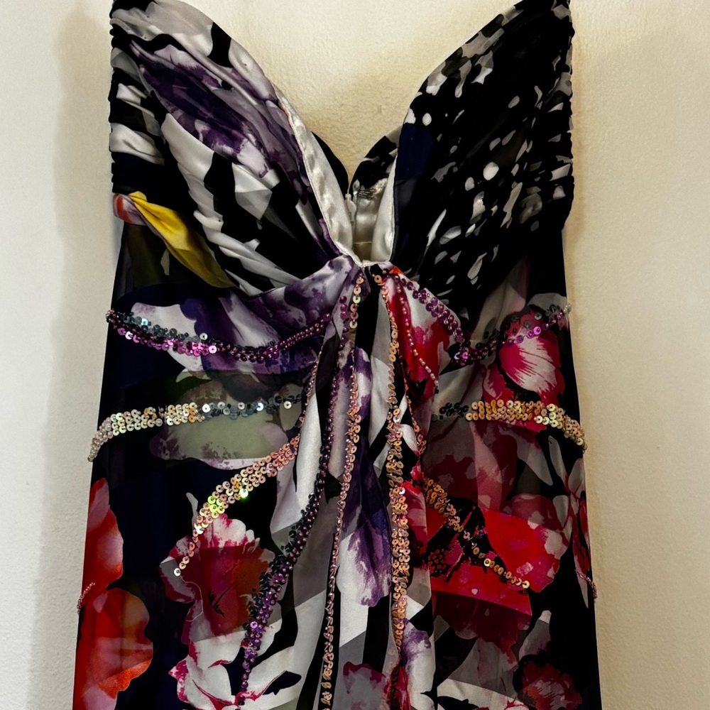 Y2K Handkerchief Britney 90s Floral Multicolor Maxi Prom Dress Zebra Butterfly - Picture 6 of 7